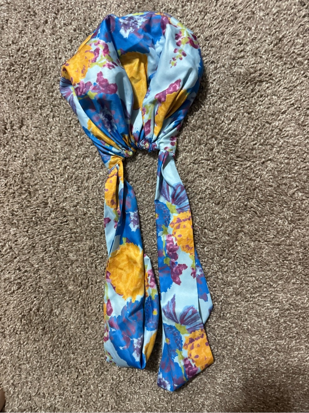 Zara Blue and Yellow Floral Satin Hair Scarf